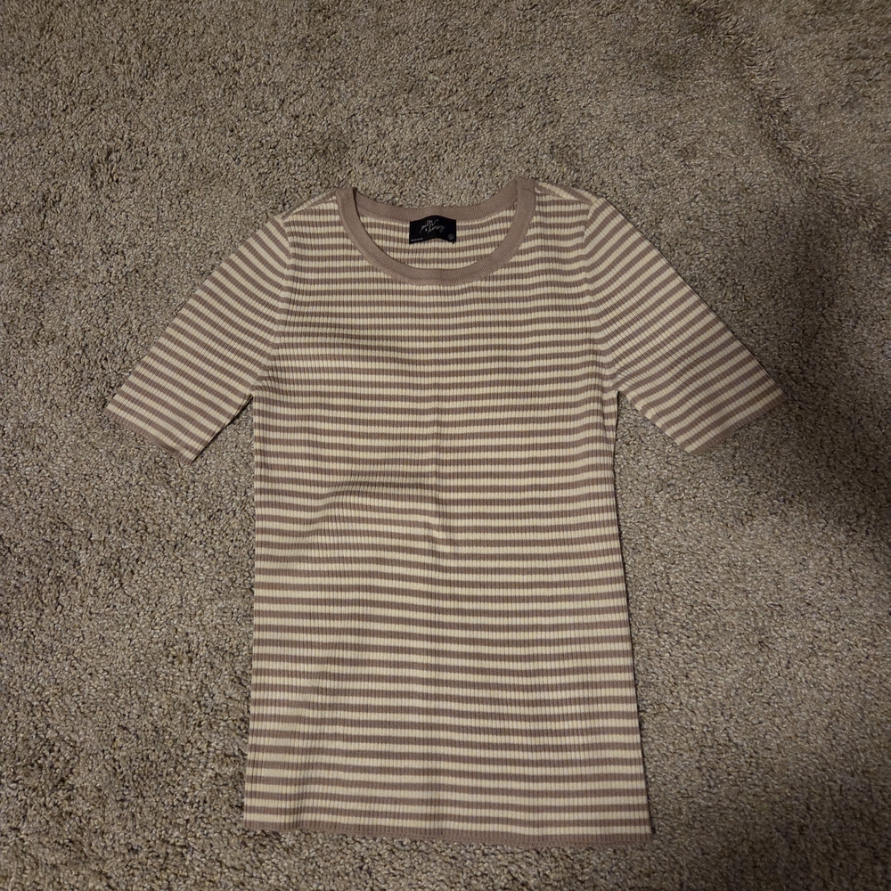 Beige & Cream Striped Rib Knit Top